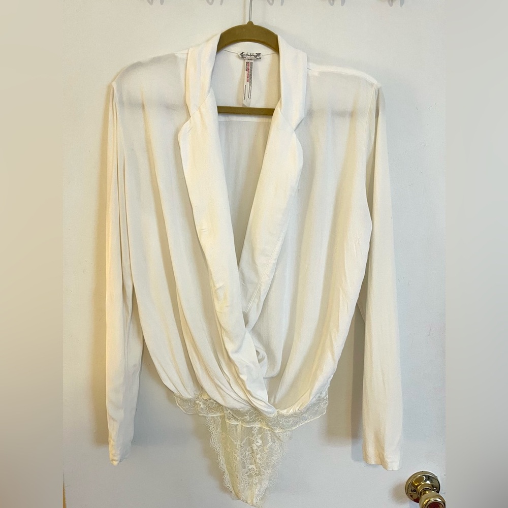 Free People Intimately Cream Drape Blouse Bodysuit